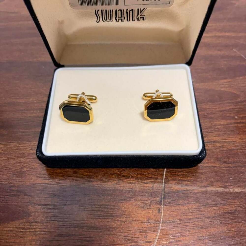 Swank Vintage Gold Tone Black Onyx Cufflinks